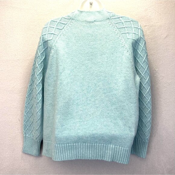 Talbots Cable Knit Sweater Womens Petite Large PL Aqua Blue Buttons Old Money - Picture 2 of 16